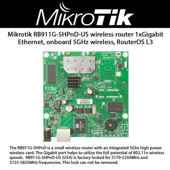 Mikrotik RB911G-5HPnD-US RouterBOARD 911G with 600MHz 802.11a/n 2x2  1Gbit LAN