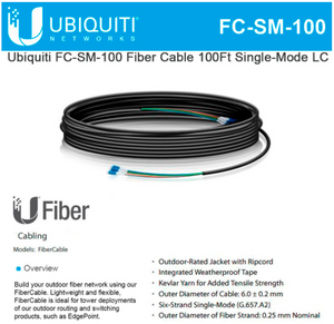 100FT Ubiquiti Networks FC-SM-100 Fiber Optic Patch Network Cable Lightweight