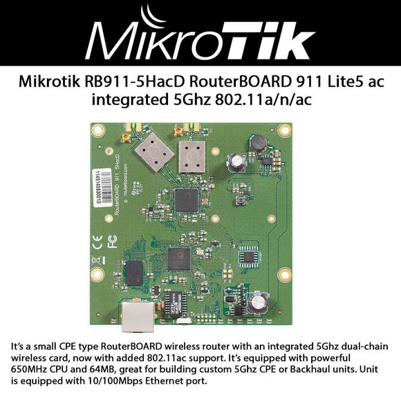 Mikrotik RB911-5HACD-US 2x2 802.11ac, 2xMMCX